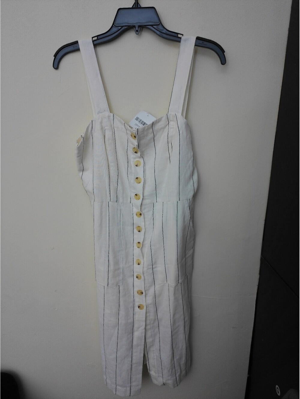 NWT Forever 21 Jumpsuit Womens Size M Ivory Black‎ Striped Button Front Pockets
